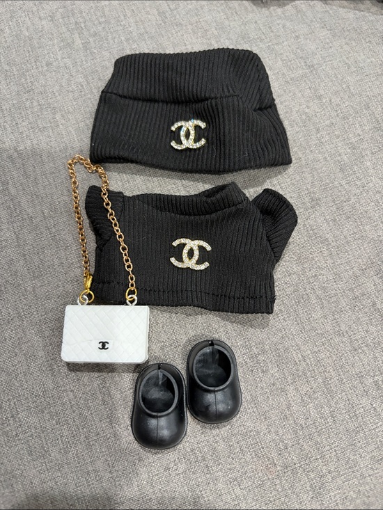 Other - Labubu or Small Doll Chanel Black Beanie & Shirt Set with Purse and Shoes